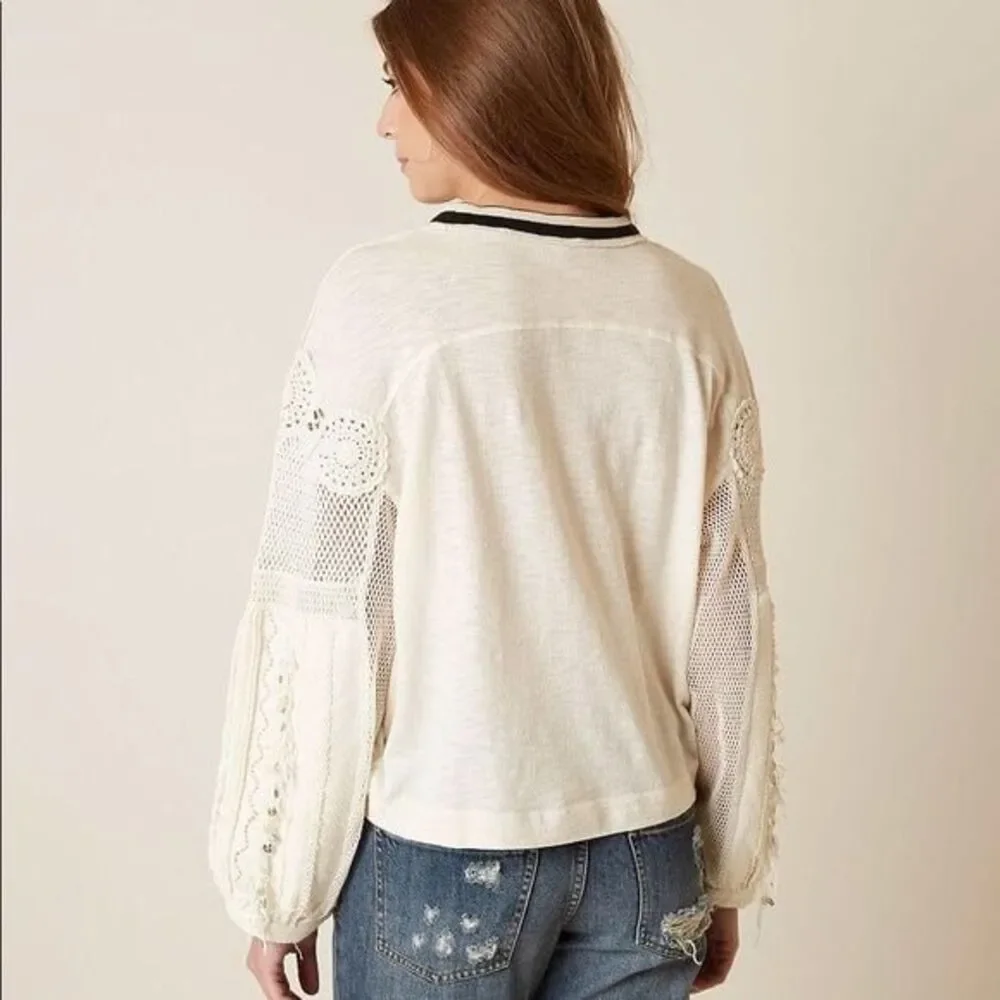 Free People womens Cream Marakesh Embellished Sleeves Blouse New Boho